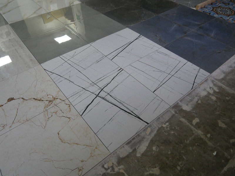Black and White Rectified Polished Glazed Porcelain 600x600mm Wall and Floor Tiles SQM Price is £18.50 - Decoridea.co.uk