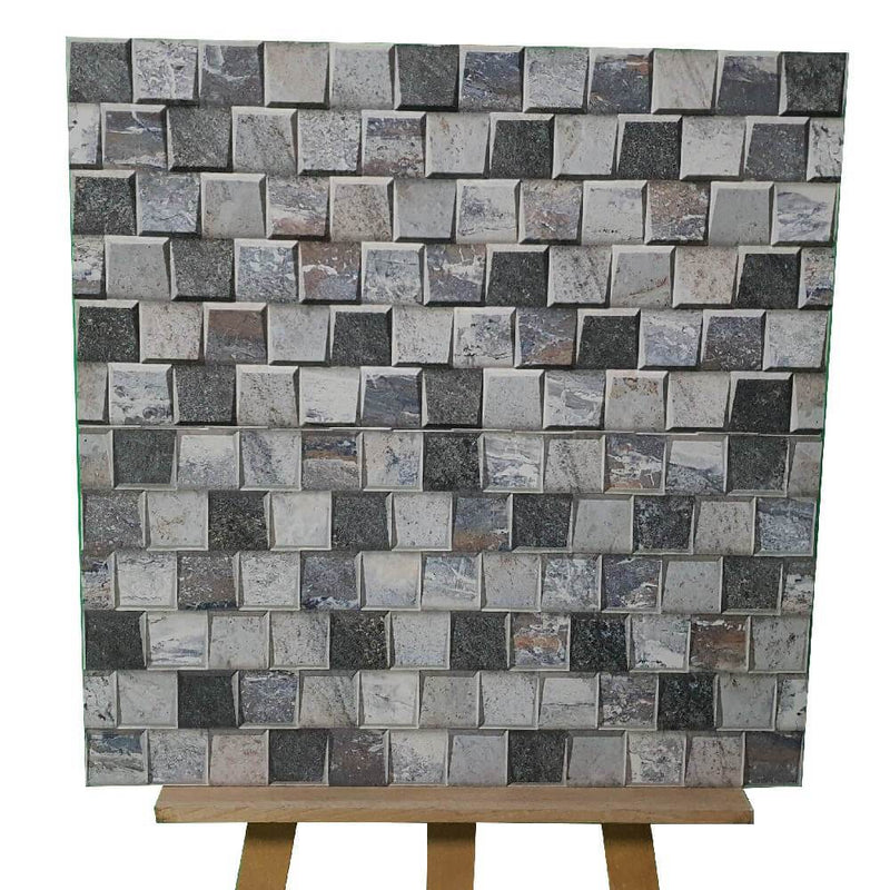 Cocoostia Grey Mosaic Cubes Split Face Slate Effect 300x600mm Rectified Matt Porcelain Decorative Wall Tile