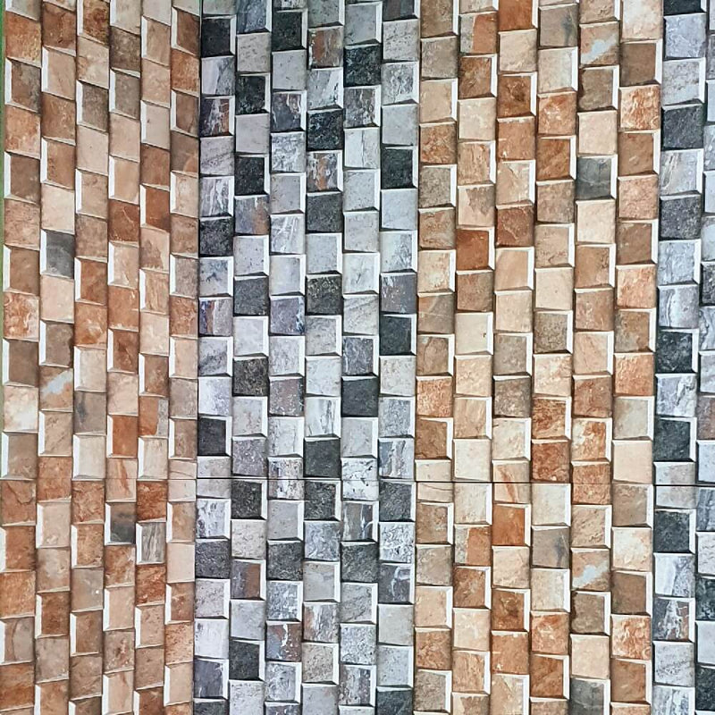 Cocoostia Grey Mosaic Cubes Split Face Slate Effect 300x600mm Rectified Matt Porcelain Decorative Wall Tile