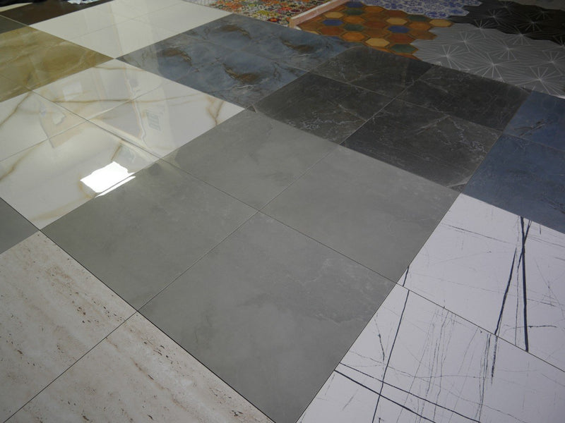 Plast Grey Rectified Polished Glazed Porcelain 600x600mm Wall and Floor Tiles SQM Price is £18.50 - Decoridea.co.uk