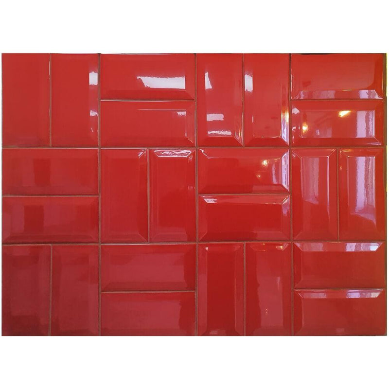 Red Metro Brick Tiles 100x200mm Diamond Decorative Polished Wall Tile