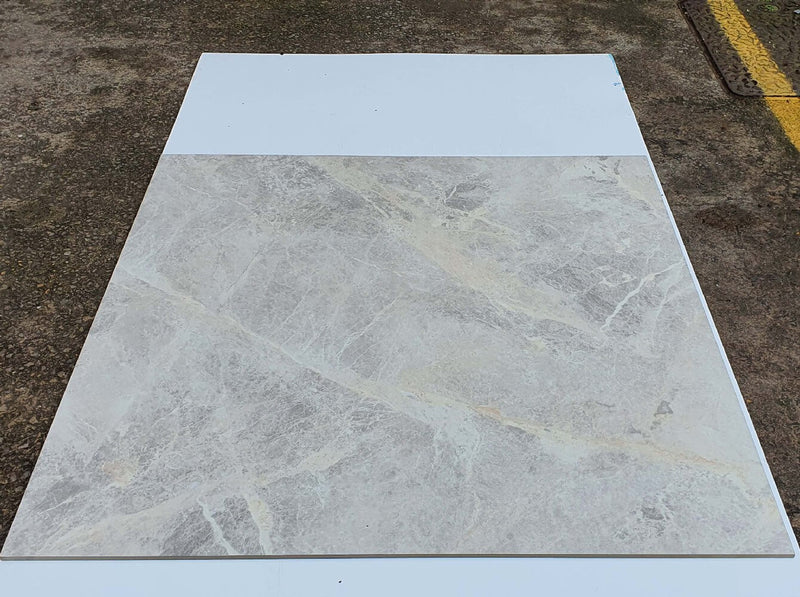 Stark Crema Rectified Large Format Polished Stone Effect Porcelain 1200x1200mm Floor Tiles