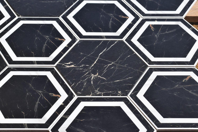 Yoda Black Hexagon Matt Ceramic 200x230mm Wall and Floor Tile SQM Price is £29.90 - Decoridea.co.uk